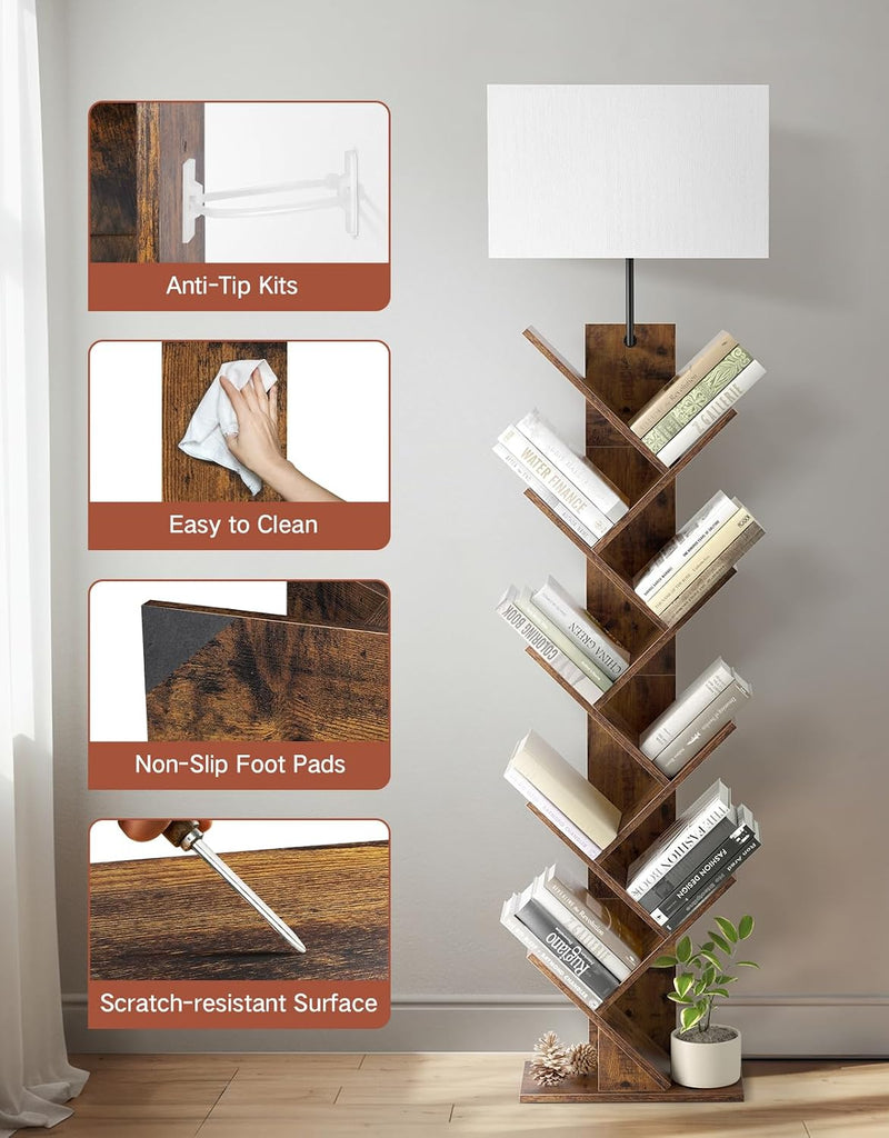 9 Tier Tree Bookshelf with Light Remote Dimmable