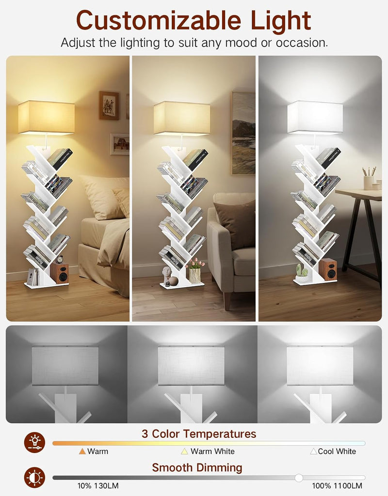 9 Tier Tree Bookshelf with Light Remote Dimmable