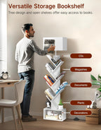9-Tier Tree Bookshelf with Light Remote Rustic Brownn