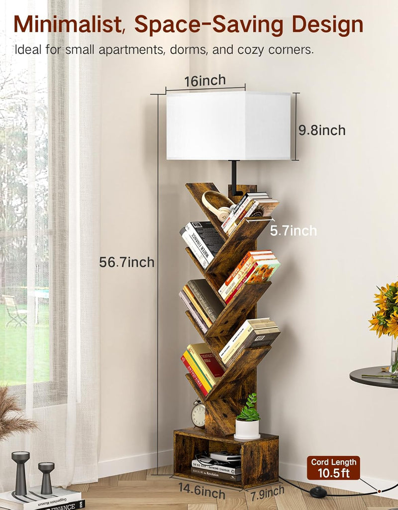 9-Tier Tree Bookshelf with Light Remote Rustic Brownn