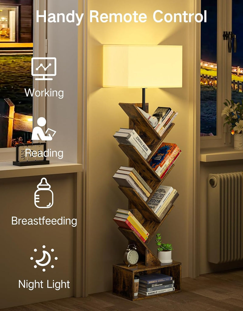 9-Tier Tree Bookshelf with Light Remote Rustic Brownn