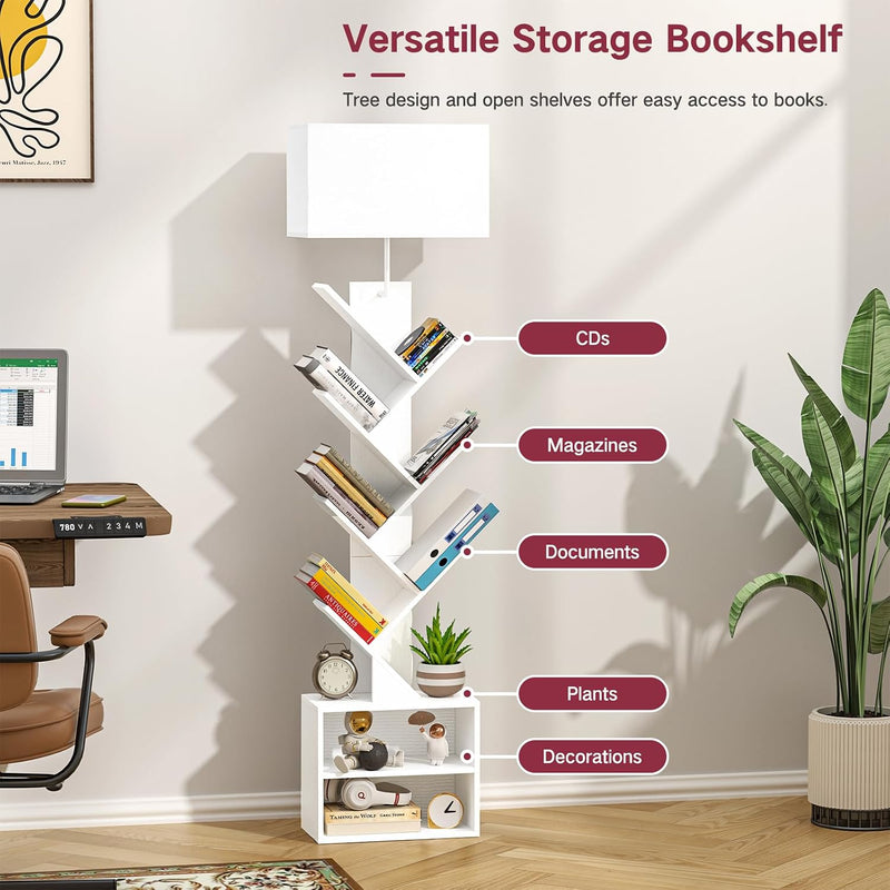 9 Tier Tree Bookshelf with Light Remote Timer