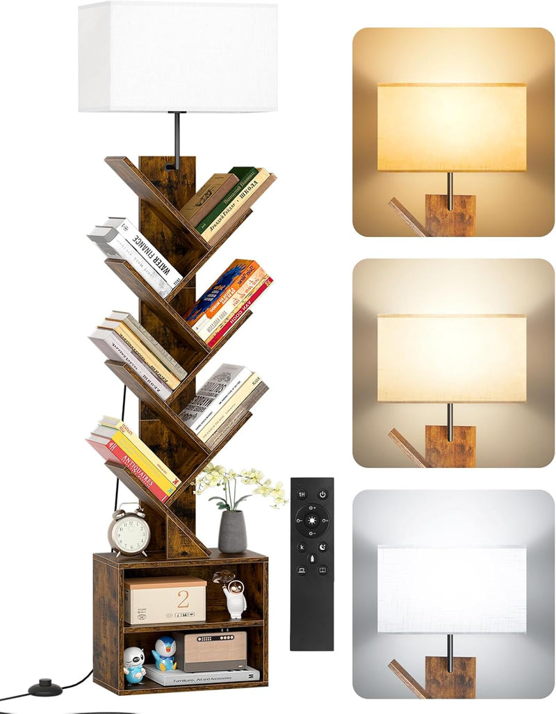 9 Tier Tree Bookshelf with Light Remote Timer