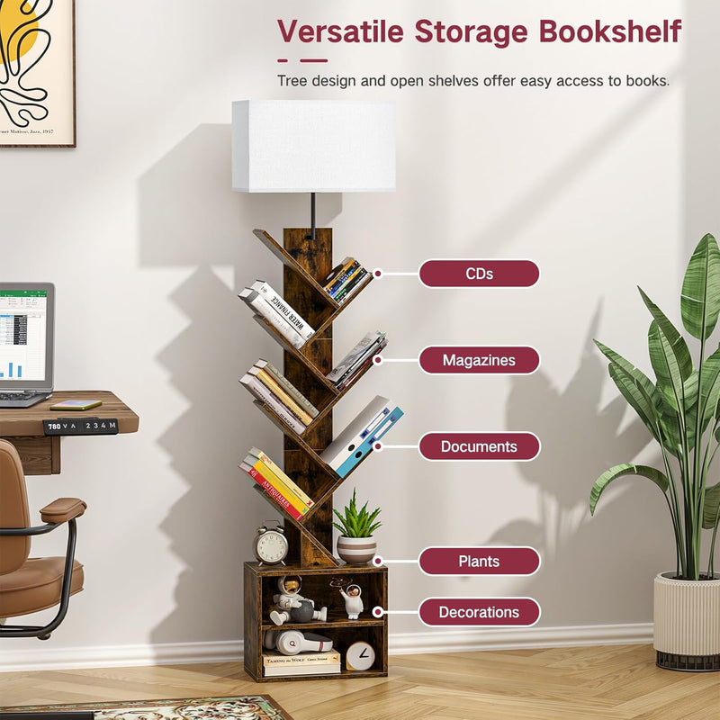 9 Tier Tree Bookshelf with Light Remote Timer