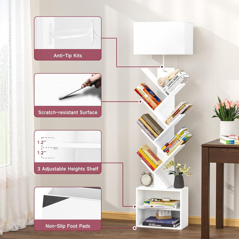 9 Tier Tree Bookshelf with Light Remote Timer