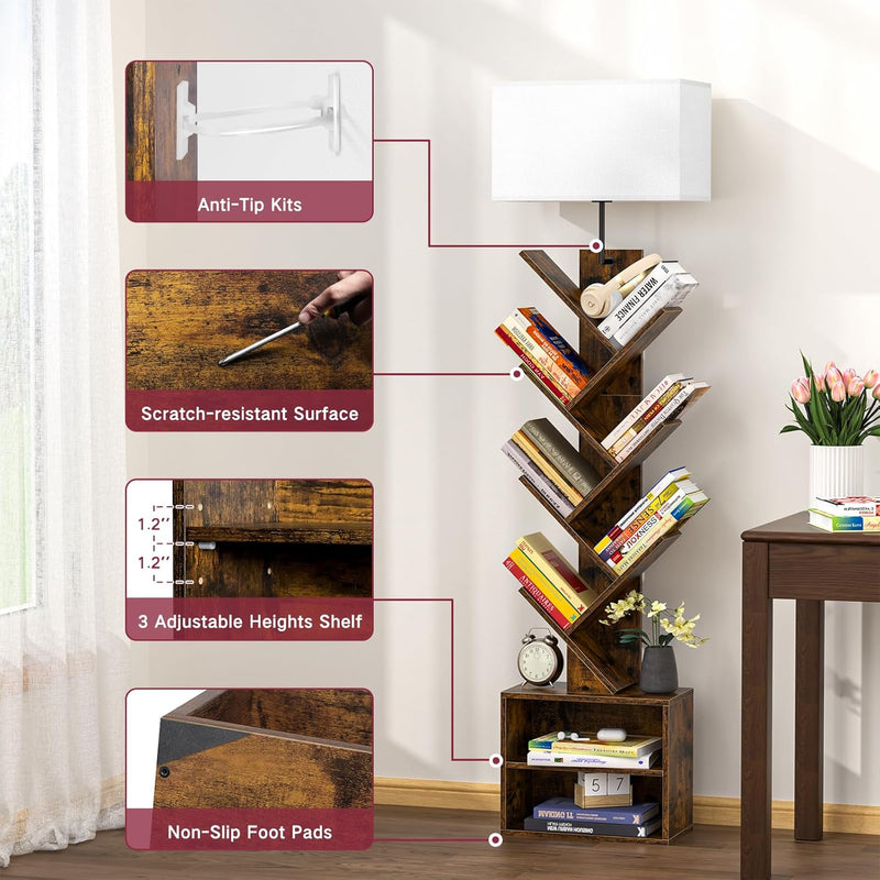 9 Tier Tree Bookshelf with Light Remote Timer