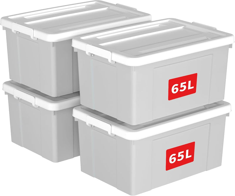 90lx4 Storage Boxes Plastic Box with Lids Organising (4Pack)
