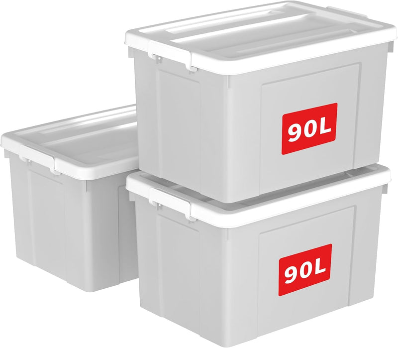 90lx4 Storage Boxes Plastic Box with Lids Organising (4Pack)