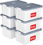 90lx6 Storage Boxes Carry Plastic Box with Lids (6 Pack)