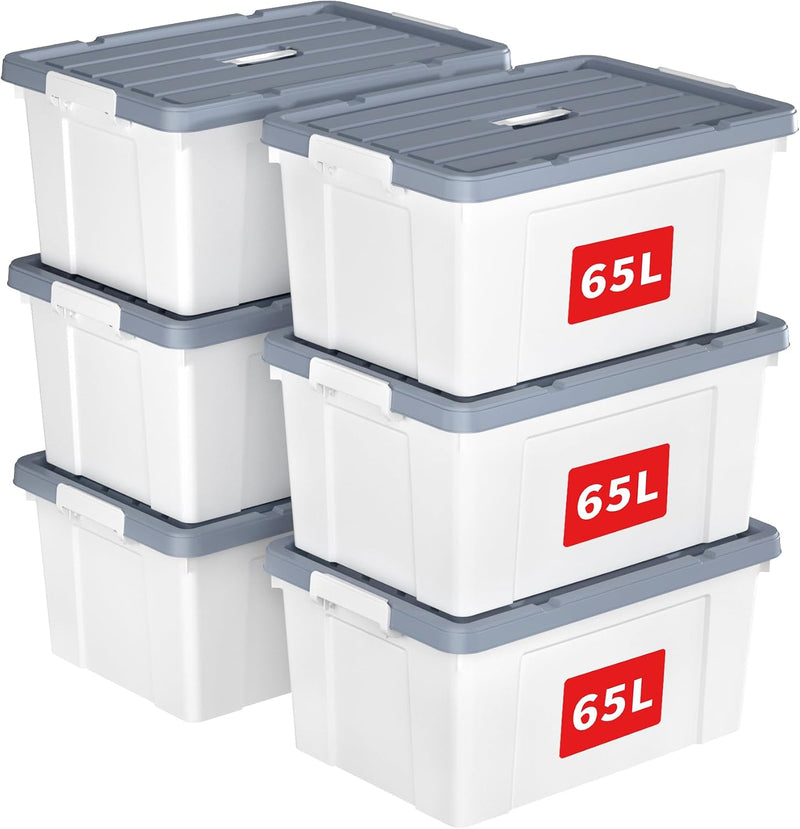 90lx6 Storage Boxes Carry Plastic Box with Lids (6 Pack)