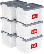 90lx6 Storage Boxes Carry Plastic Box with Lids (6 Pack)