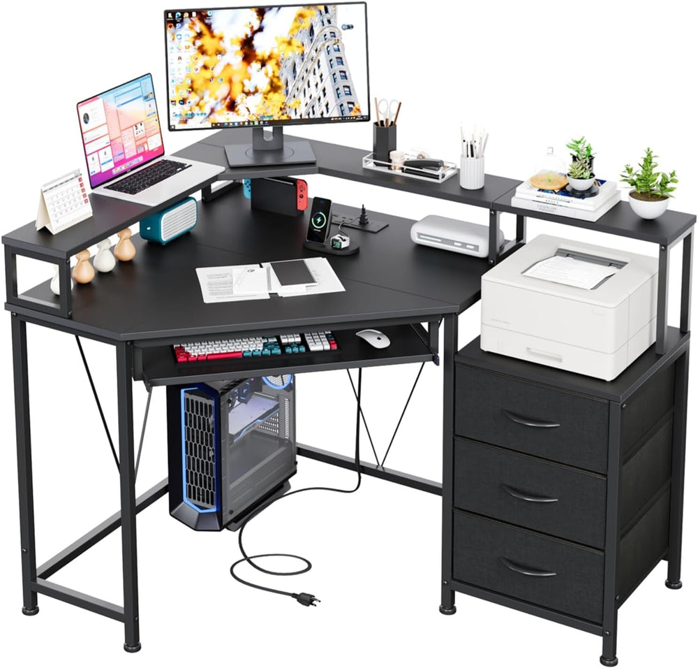 90x120CM Corner Desk with 3 Drawers L Shaped