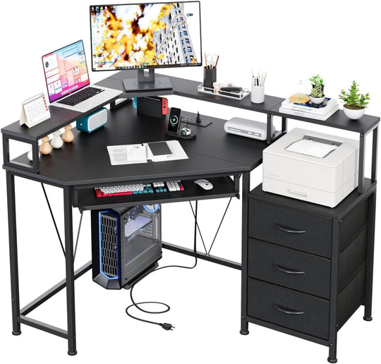 90x120CM Corner Desk with 3 Drawers L Shaped