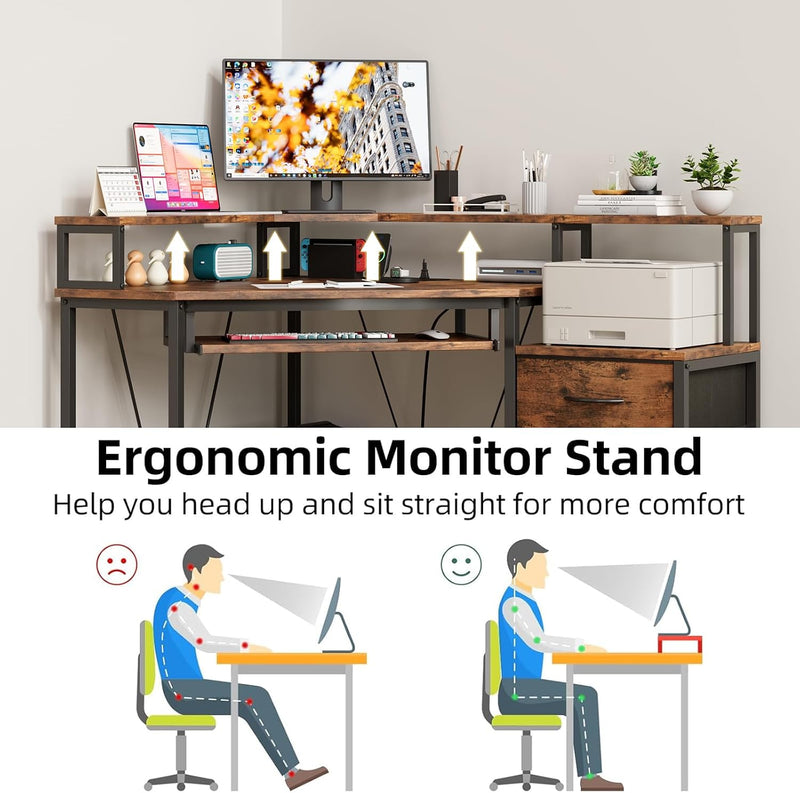 90x120CM Corner Desk with 3 Drawers L Shaped
