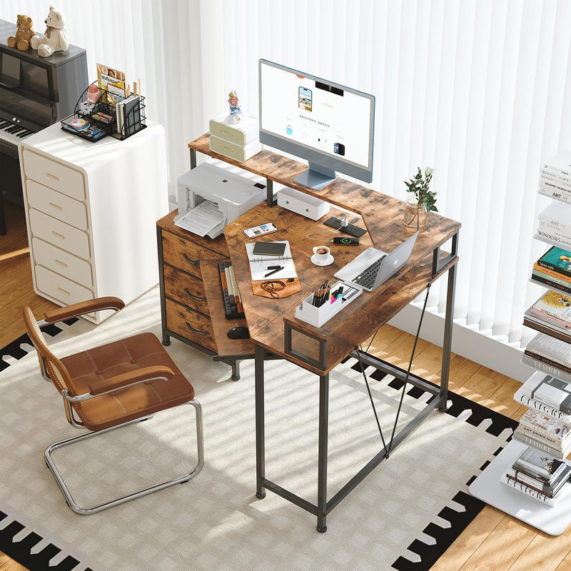 90x120CM Corner Desk with 3 Drawers L Shaped