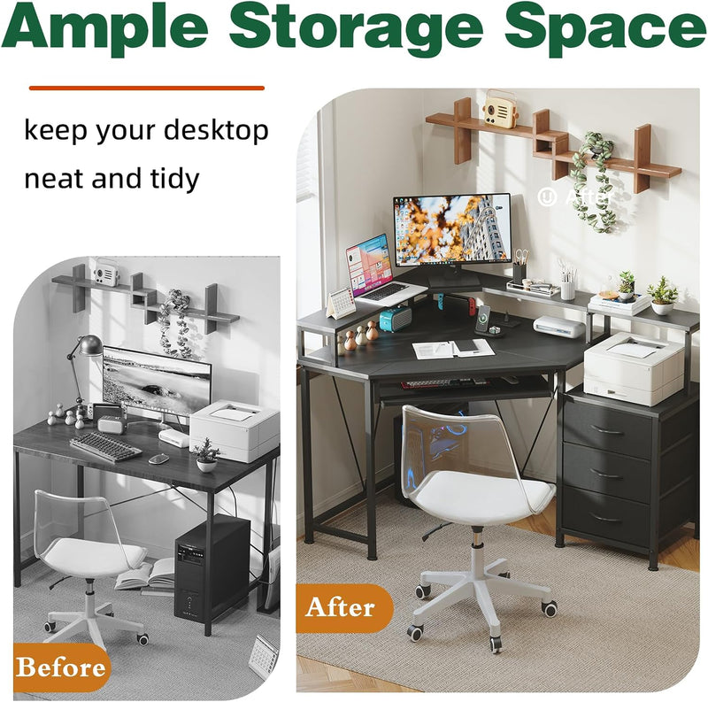 90x120CM Corner Desk with 3 Drawers L Shaped