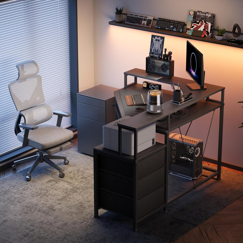 90x120CM Corner Desk with 3 Drawers L Shaped