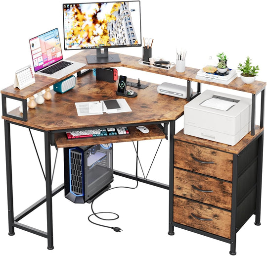 90x120CM L Shaped Desk with 3 Drawers Corner