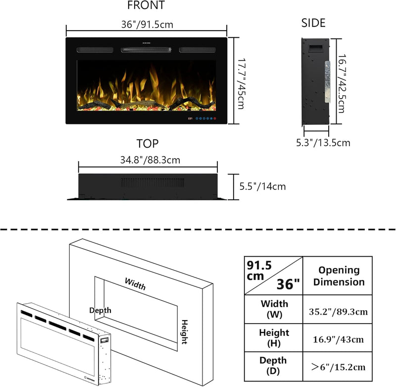 Wifi Electric Fireplace Inserts Recessed and Wall