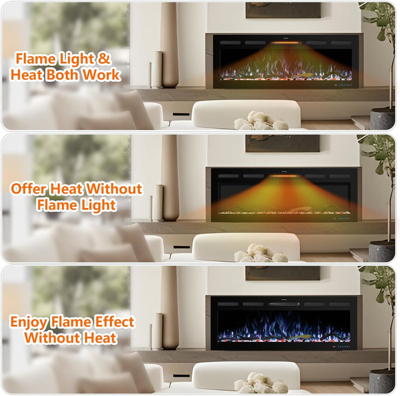 Wifi Electric Fireplace Inserts Recessed and Wall