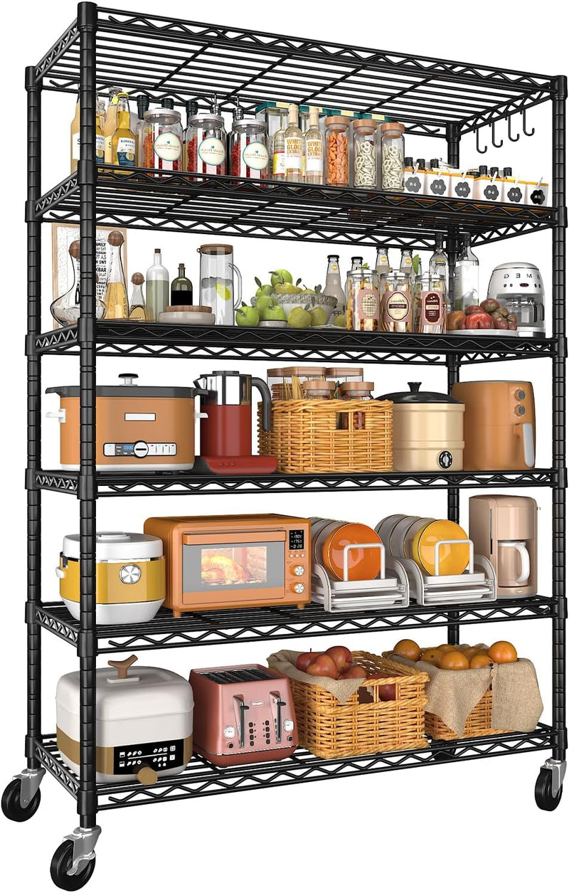 91x40x193CM 6-Tier Heavy Duty Metal Shelving with Wheels