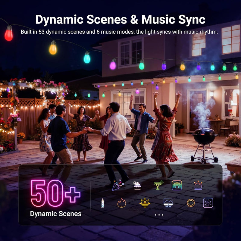 96FT Outdoor String Lights App Control Smart Ai