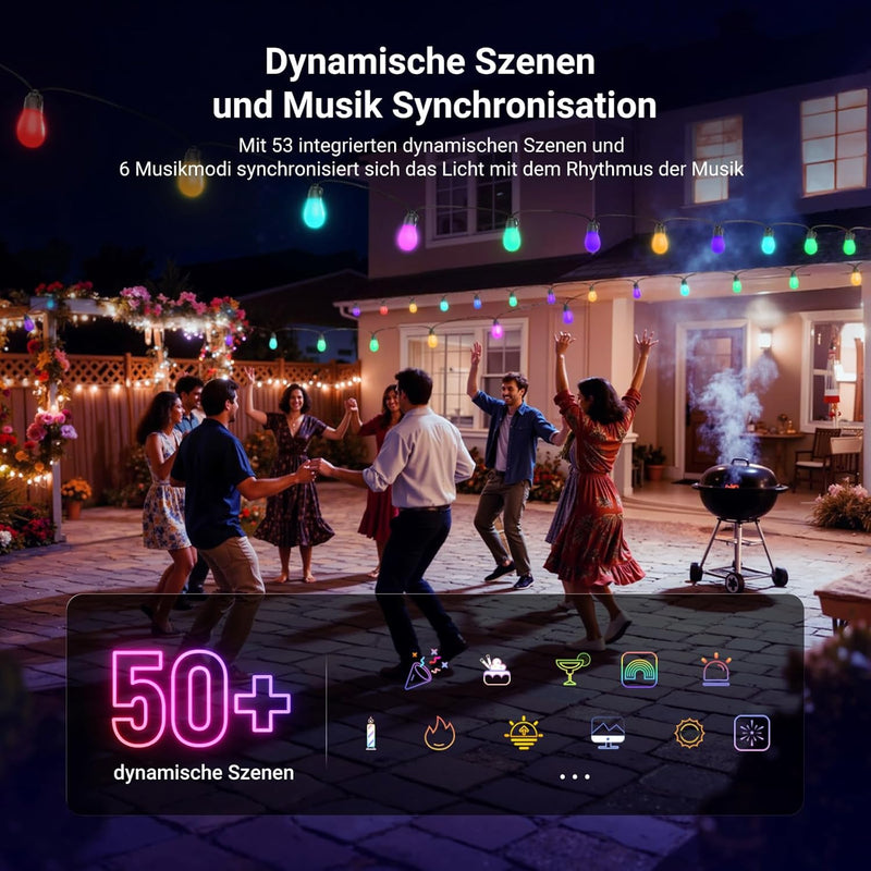 96FT Outdoor String Lights App Control Smart Ai
