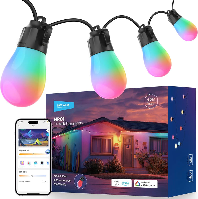 96FT Outdoor String Lights App Control Smart Ai