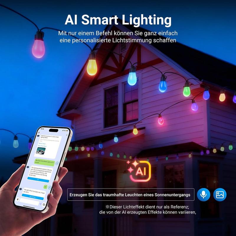96FT Outdoor String Lights App Control Smart Ai