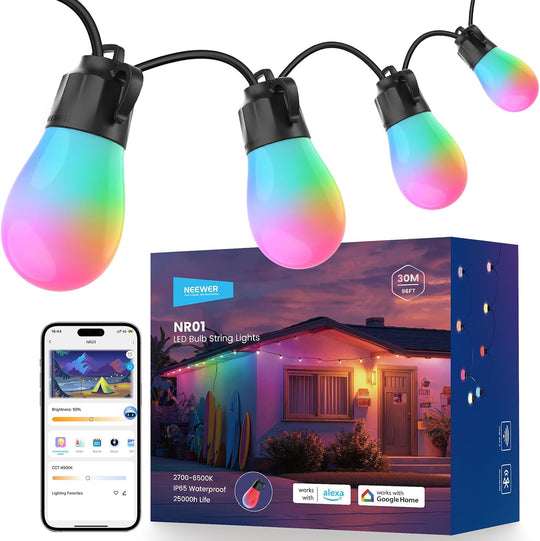 96FT Outdoor String Lights App Control Smart Ai