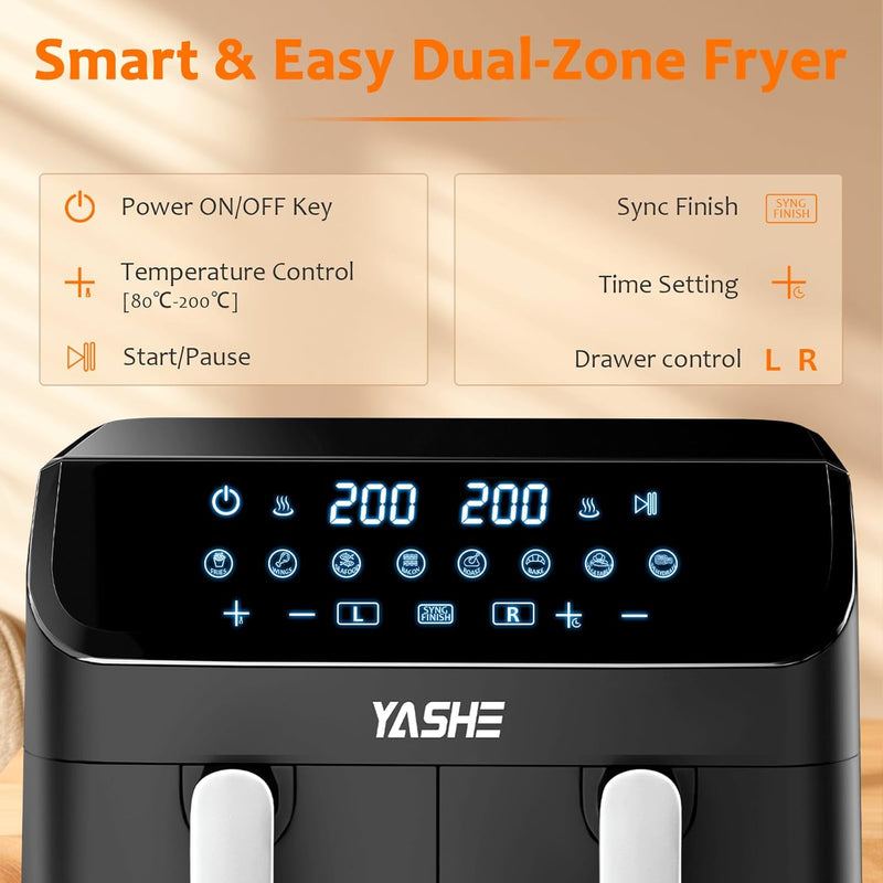 9L Dual Air Fryer with 2 Independent 4.5L