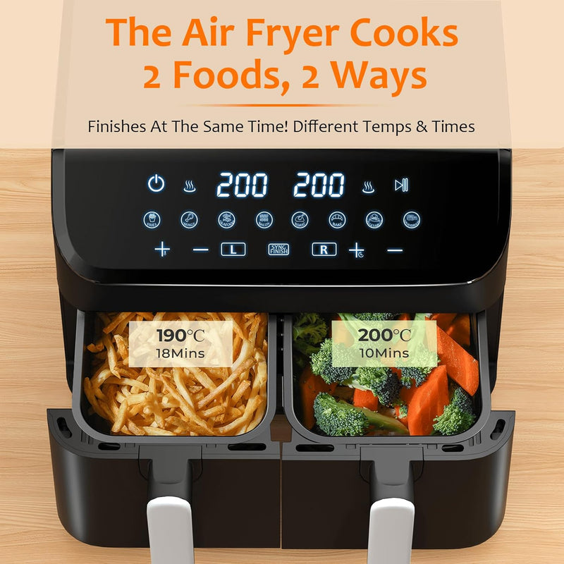 9L Dual Air Fryer with 2 Independent 4.5L