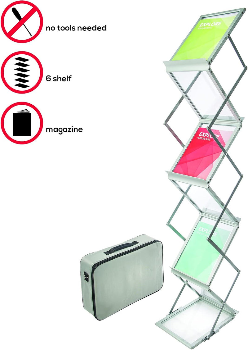 A4 Folding Literature Display Stand 6 Shelf Carry