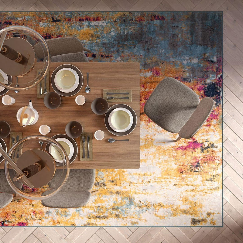 Abstract Kitchen Dining Room Rug Stain Resistant Bright