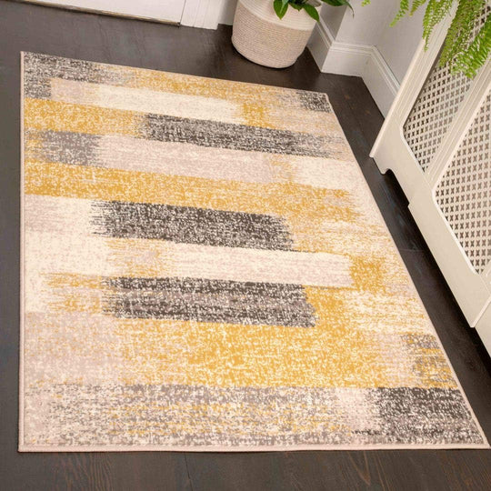 Abstract Ochre Striped Extra Large Living Room Carpet
