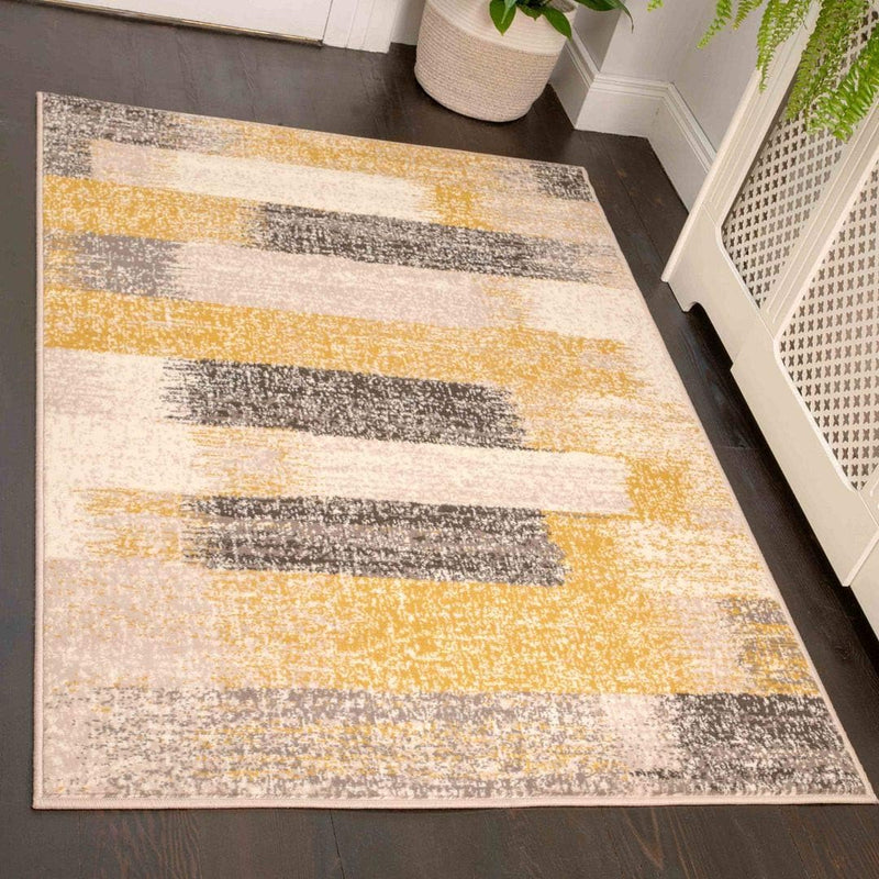Durable Abstract Ochre Striped Extra Large Living Room