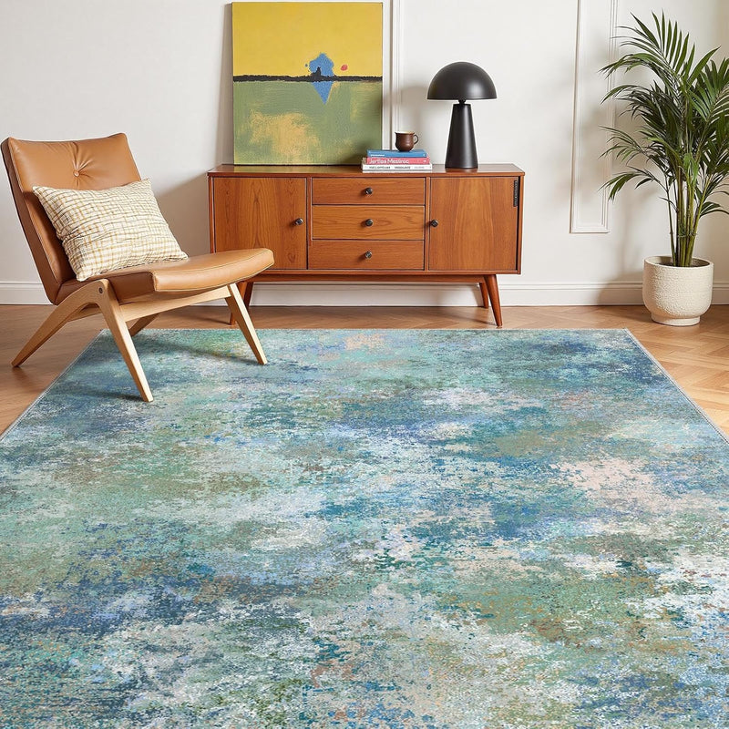 Large Living Room Washable Abstract Rug Multicolored