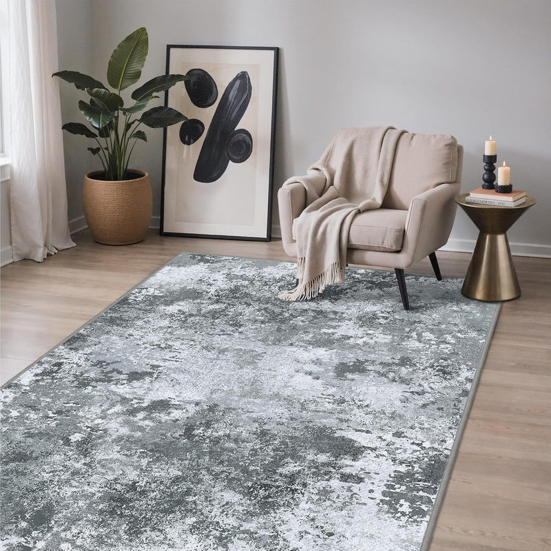 Large Living Room Washable Abstract Rug Multicolored