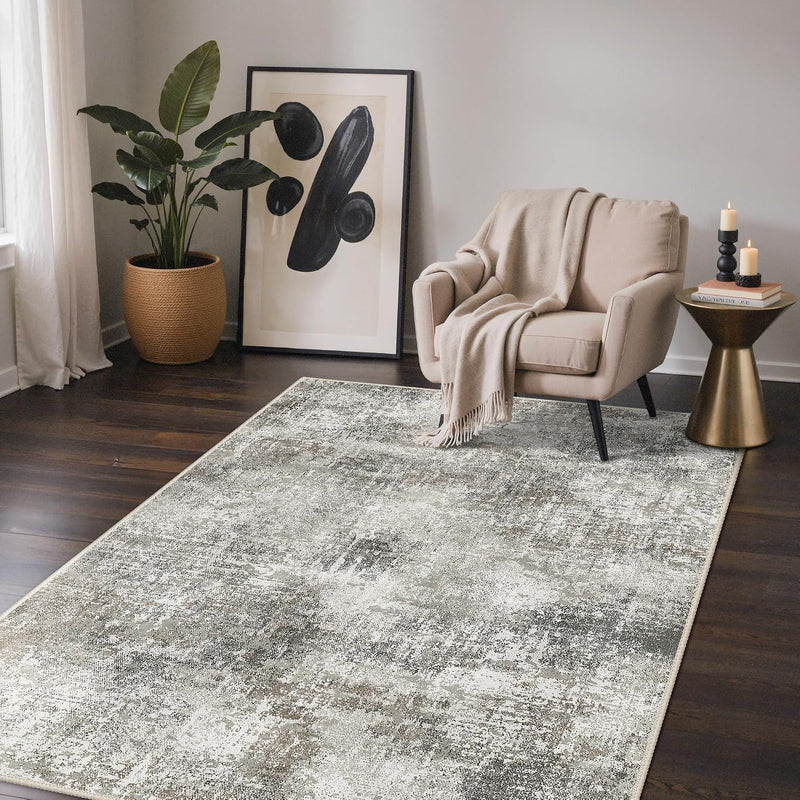 Large Living Room Washable Abstract Rug Multicolored