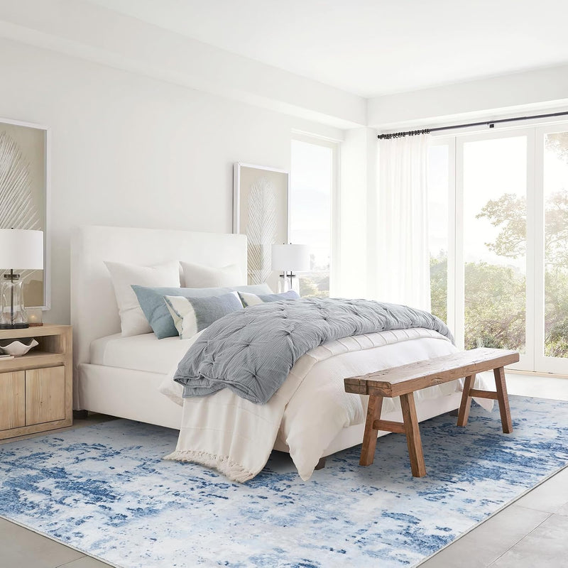 Abstract Rug Living Room Scalloped Low Pile