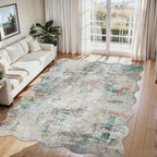 Abstract Rug Living Room Scalloped Low Pile