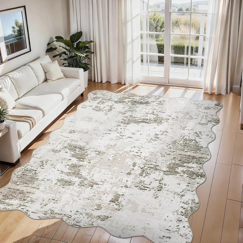 Abstract Rug Living Room Scalloped Low Pile