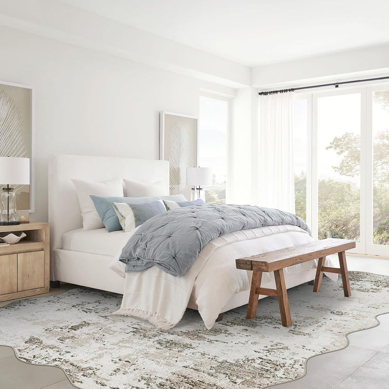 Abstract Rug Living Room Scalloped Low Pile