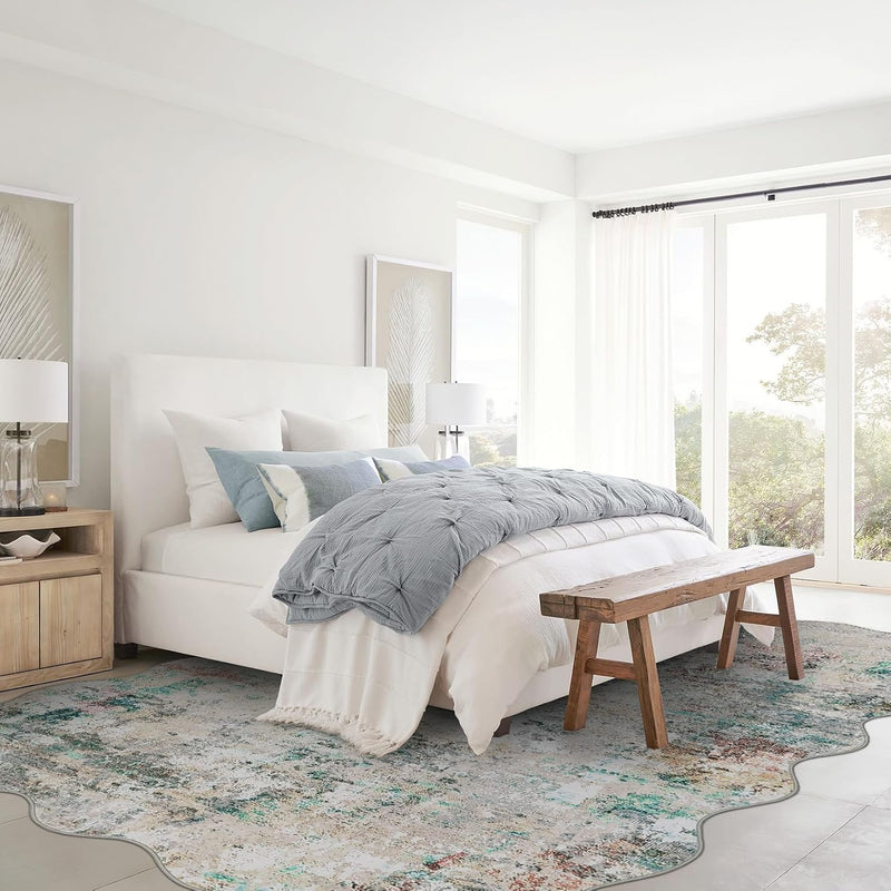 Abstract Rug Living Room Scalloped Low Pile