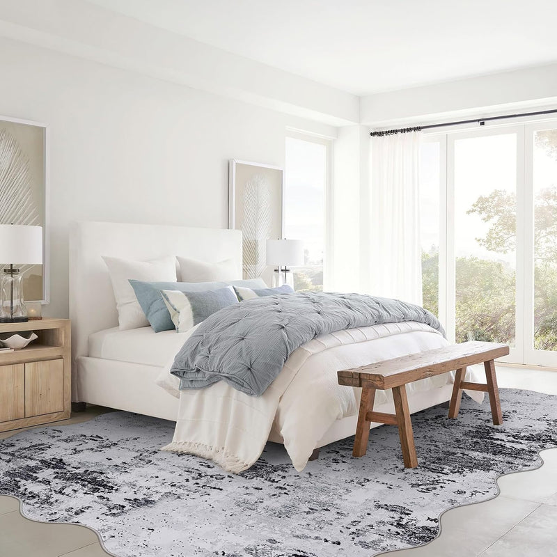 Abstract Rug Living Room Scalloped Low Pile