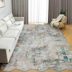 Abstract Rug Living Room Scalloped Low Pile