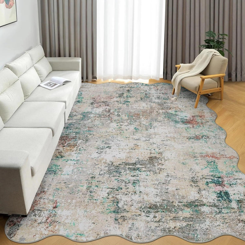 Abstract Rug Living Room Scalloped Low Pile