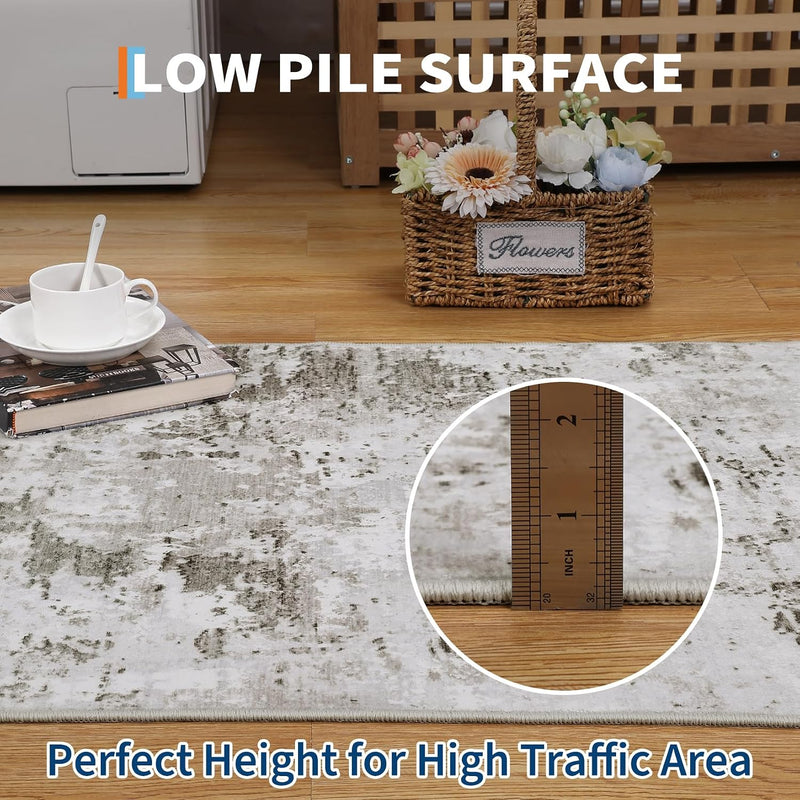 Abstract Rug Living Room Scalloped Low Pile