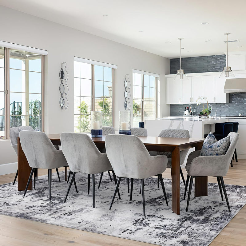 Abstract Rug Living Room Scalloped Low Pile