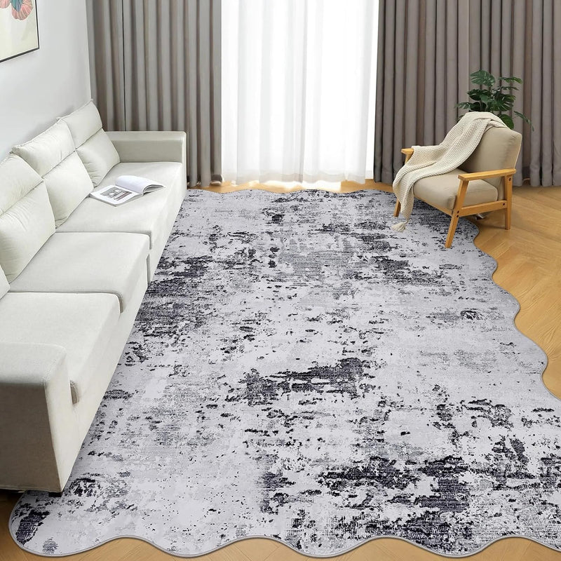 Abstract Rug Living Room Scalloped Low Pile
